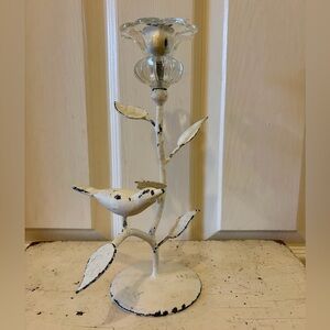 Chippy White Metal Bird Candleholder